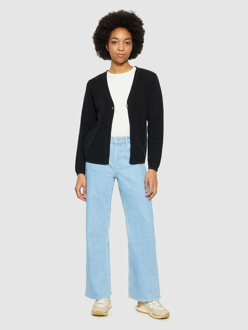 KnowledgeCotton Apparel - WMN Cotton micro bubble cardigan - Regenerative Organic Certified® - GOTS/vegan Knits 1300 Black Jet