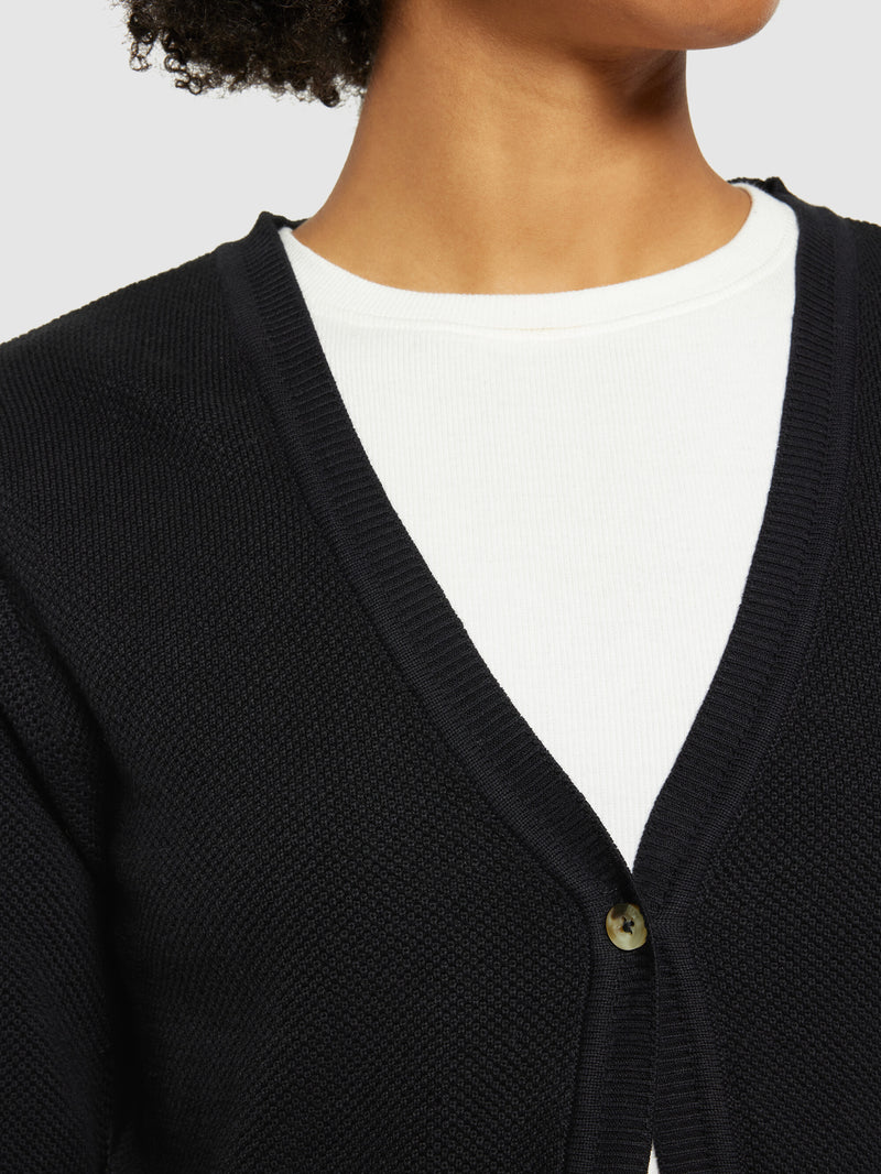 KnowledgeCotton Apparel - WMN Cotton micro bubble cardigan - Regenerative Organic Certified® - GOTS/vegan Knits 1300 Black Jet