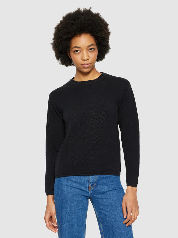 KnowledgeCotton Apparel - WMN Cotton micro bubble crew neck knit - Regenerative Organic Certified® - GOTS/vegan Knits 1300 Black Jet