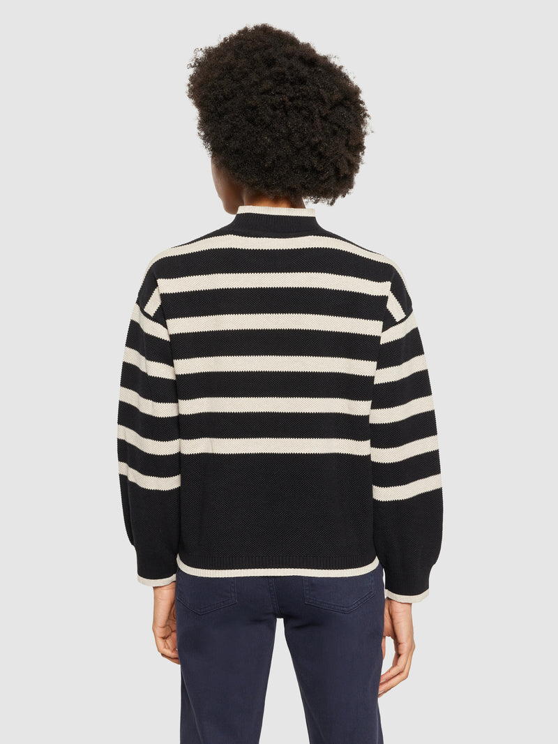 KnowledgeCotton Apparel - WMN Cotton micro bubble stripe crew neck - Regenerative Organic Certified® - GOTS/vegan Knits 8022 Black stripe