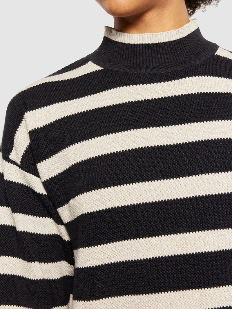 KnowledgeCotton Apparel - WMN Cotton micro bubble stripe crew neck - Regenerative Organic Certified® - GOTS/vegan Knits 8022 Black stripe