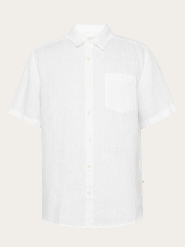 KnowledgeCotton Apparel - MEN Custom fit linen short sleeve shirt Shirts 1010 Bright White