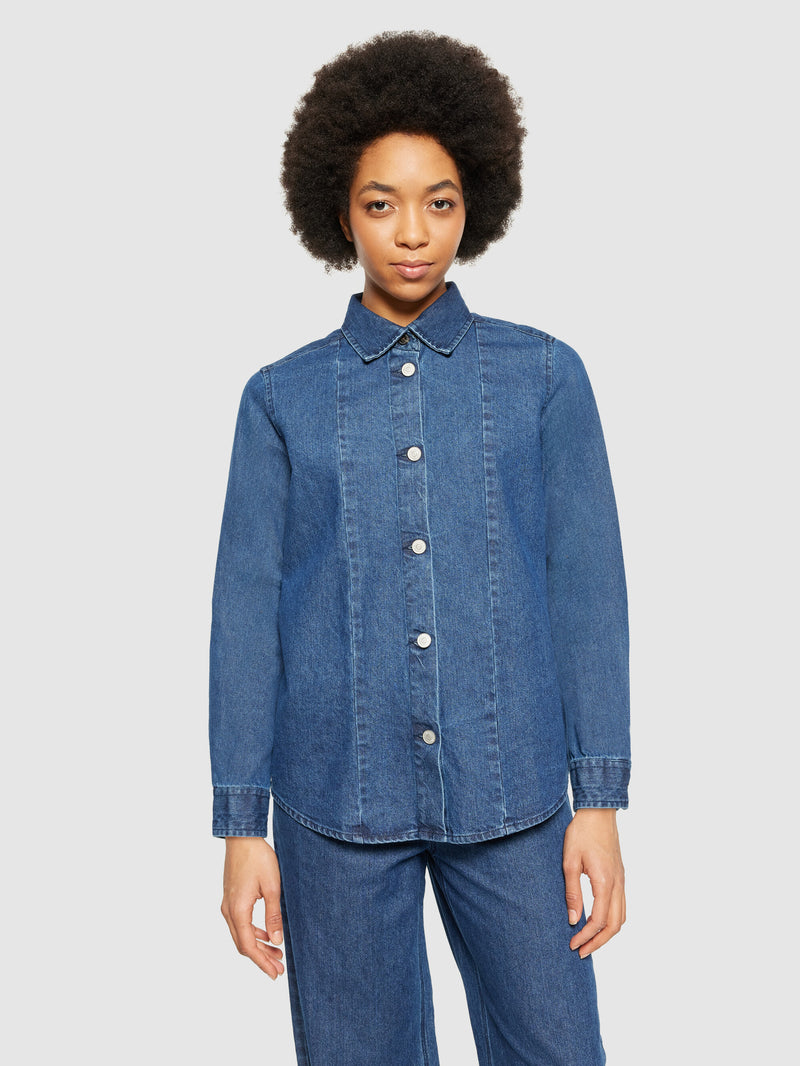 KnowledgeCotton Apparel - WMN Denim shirt - GOTS/Vegan Shirts 3059 Dark Blue denim