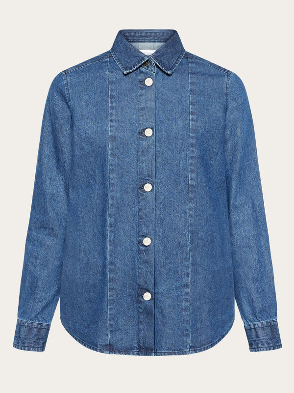 KnowledgeCotton Apparel - WMN Denim shirt - GOTS/Vegan Shirts 3059 Dark Blue denim