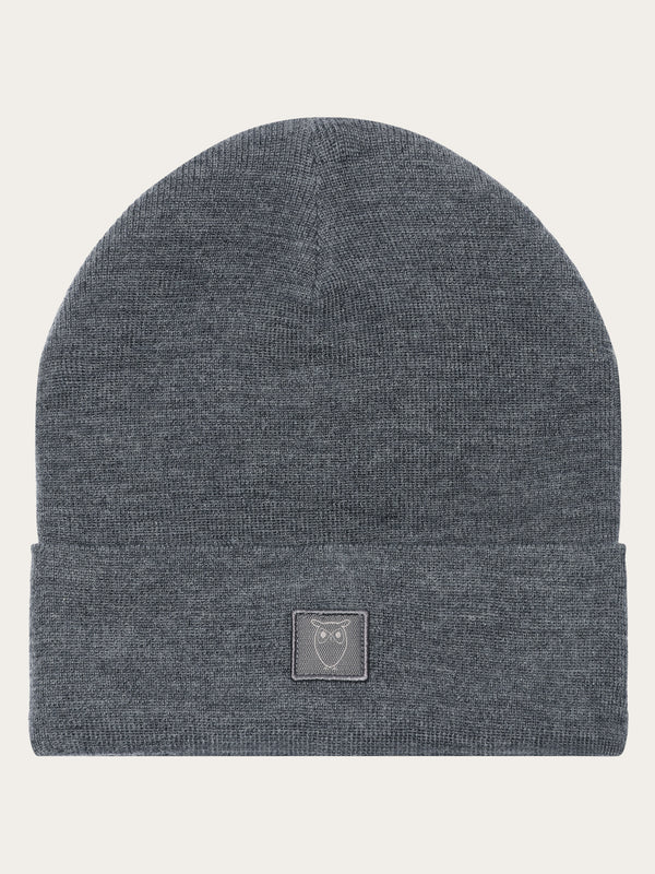 KnowledgeCotton Apparel - UNI Merino Wool Double Layer Beanie RWS Hats 1073 Dark Grey Melange