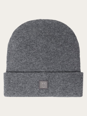 KnowledgeCotton Apparel - UNI Double layer wool beanie Hats 1073 Dark Grey Melange