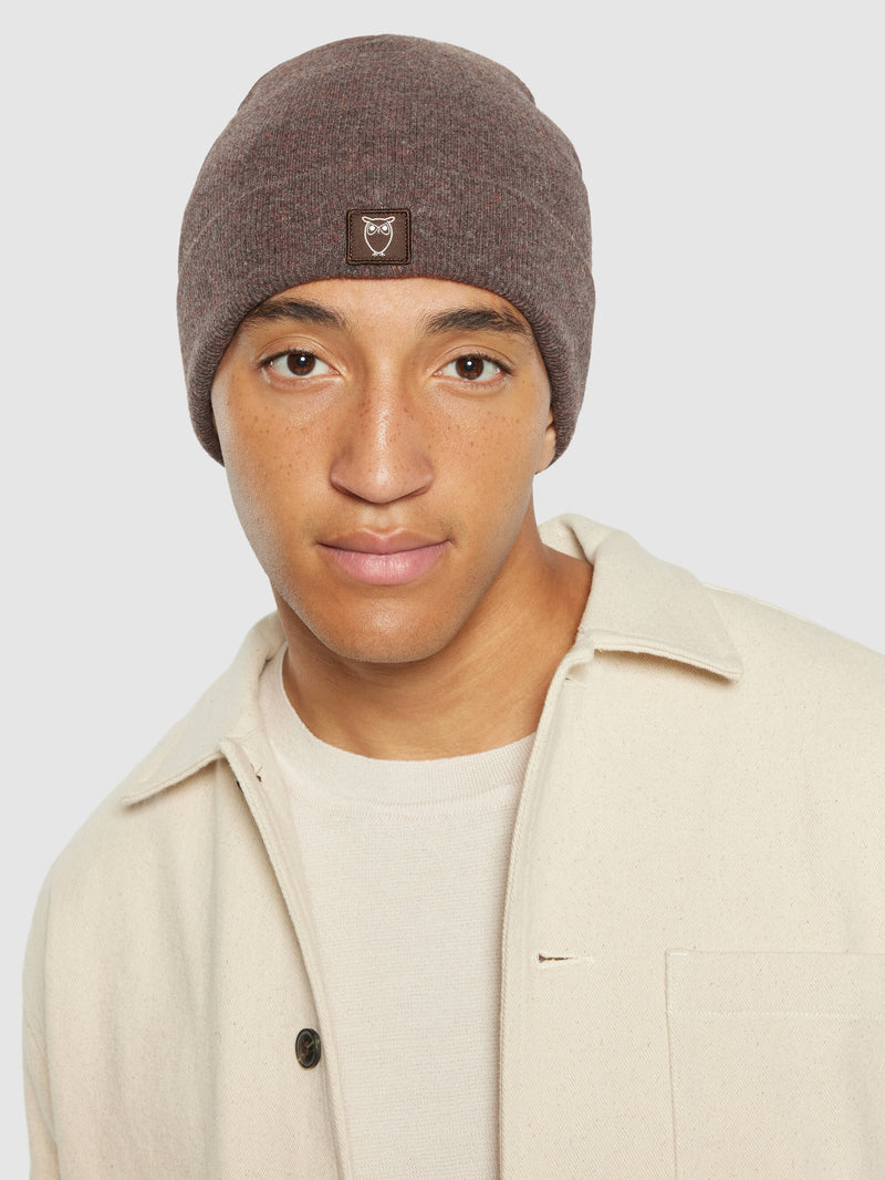 KnowledgeCotton Apparel - UNI Double layer wool beanie Hats 1243 Demitasse (brown)