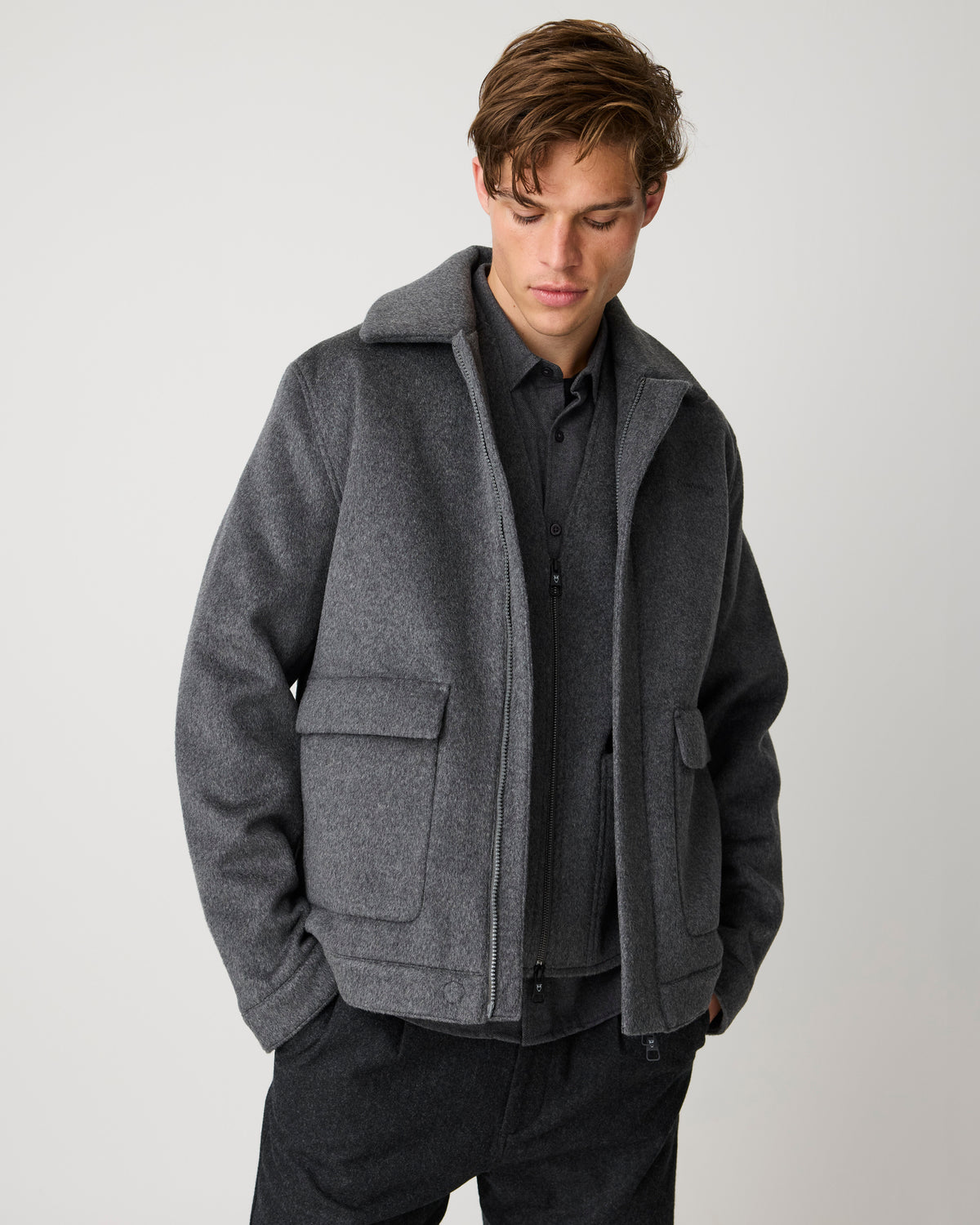 KnowledgeCotton Apparel - MEN Dune regular flannel shirt Shirts 1073 Dark Grey Melange
