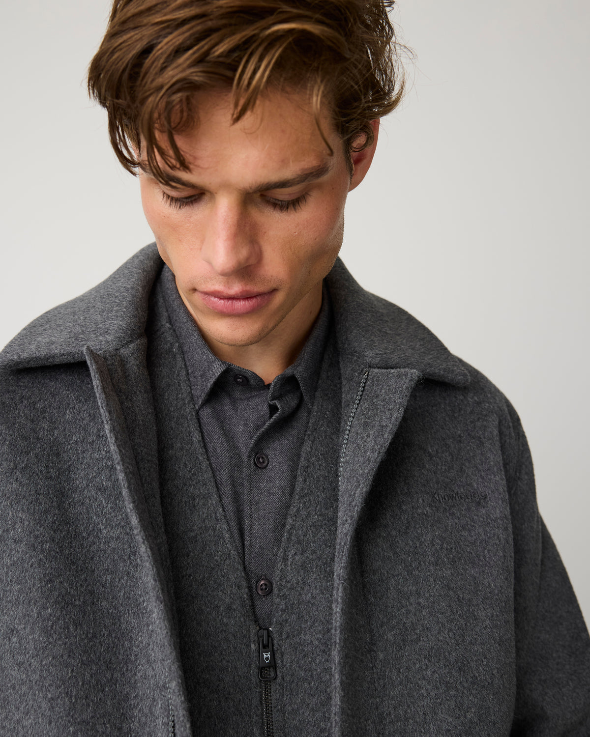 KnowledgeCotton Apparel - MEN Dune regular flannel shirt Shirts 1073 Dark Grey Melange