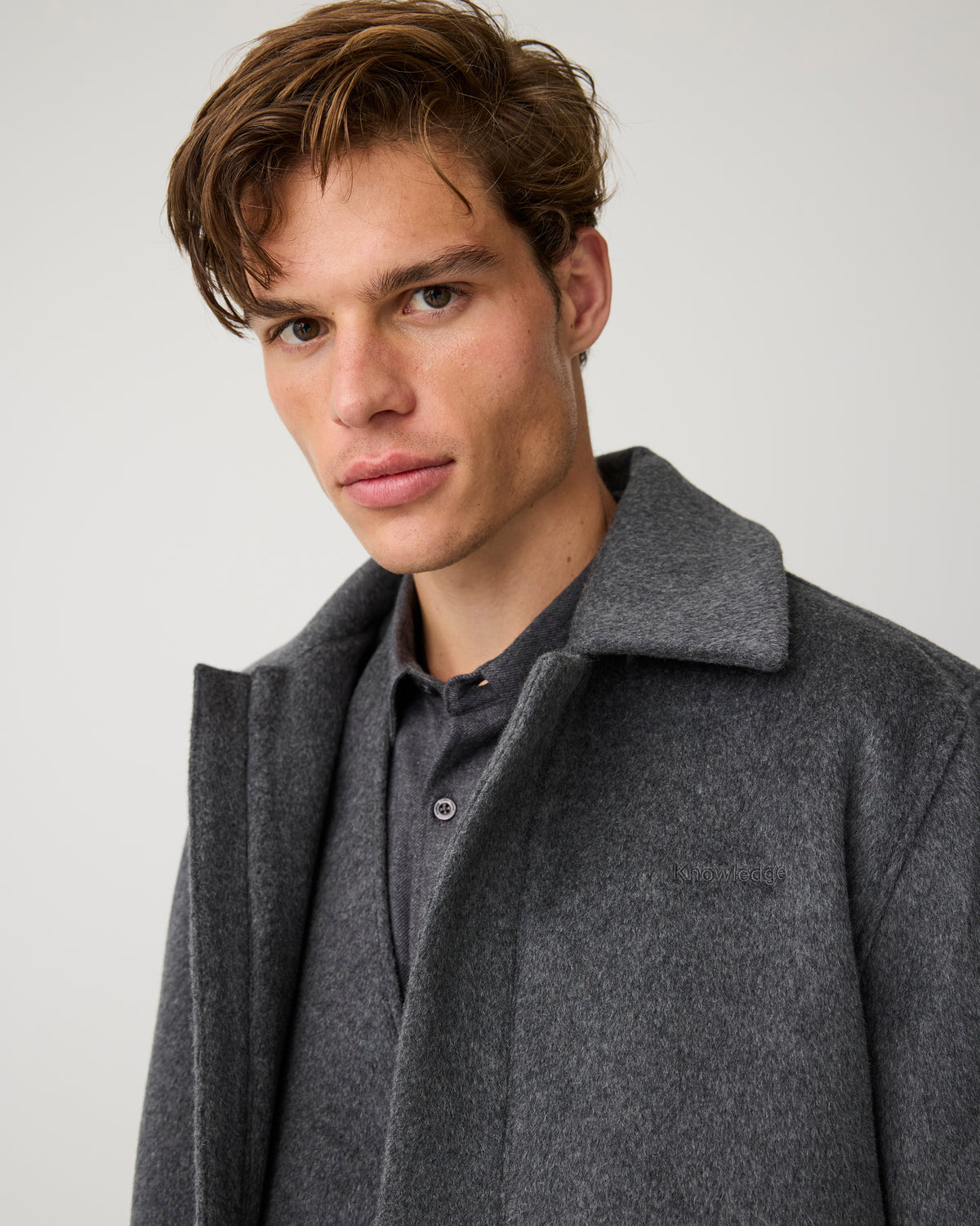 KnowledgeCotton Apparel - MEN Dune regular flannel shirt Shirts 1073 Dark Grey Melange