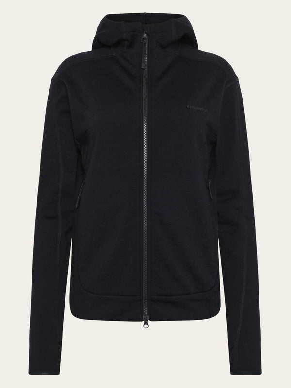 KnowledgeCotton Apparel - WMN Dynamic wool fleece hoodie Fleeces 1300 Black Jet