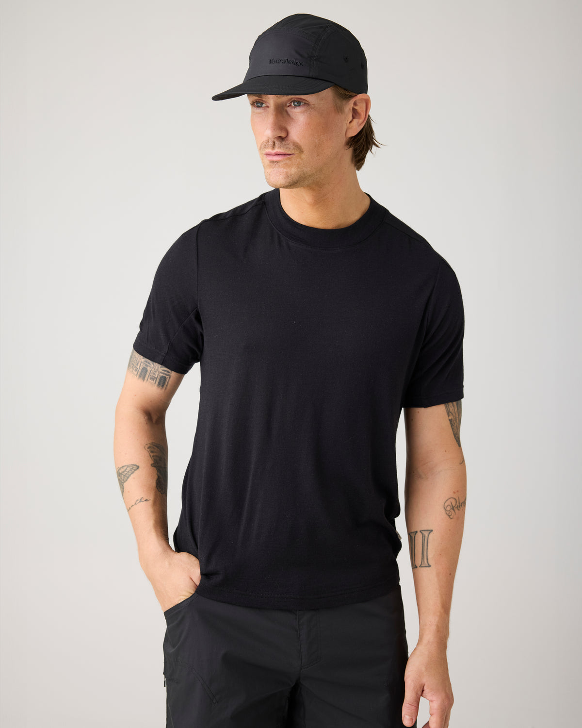 KnowledgeCotton Apparel - MEN Dynamic wool t-shirt T-shirts 1300 Black Jet