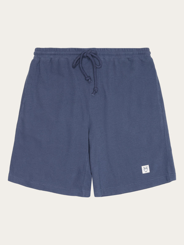 KnowledgeCotton Apparel - MEN FIG Loose fit bouclé jersey shorts - GOTS/Vegan Shorts 1226 Vintage Indigo