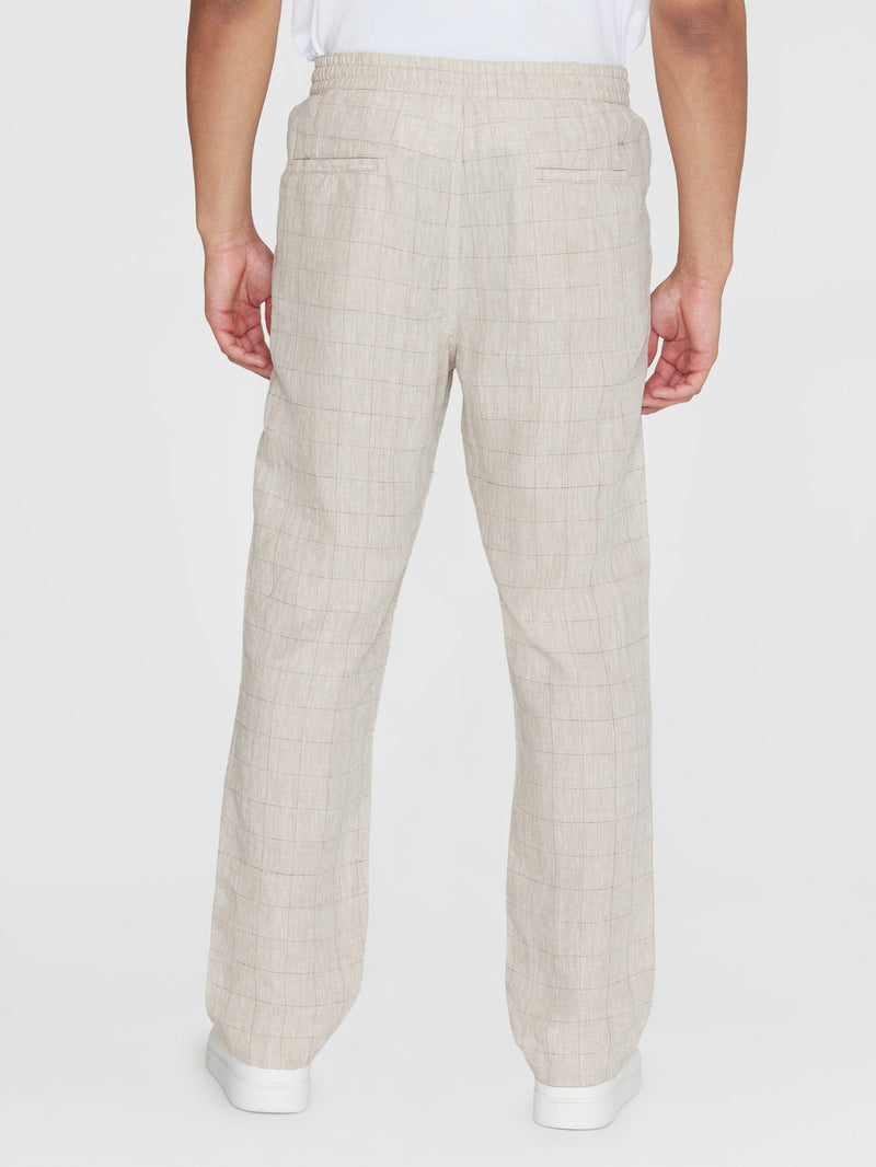 KnowledgeCotton Apparel - MEN FIG loose checked linen pants - GOTS/Vegan Pants 1228 Light feather gray