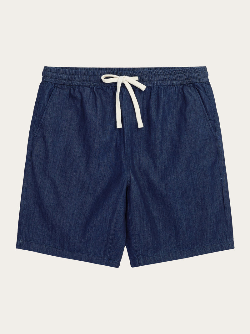 KnowledgeCotton Apparel - MEN FIG loose denim classic indigo shorts - GOTS/Vegan Shorts 3051 Classic indigo