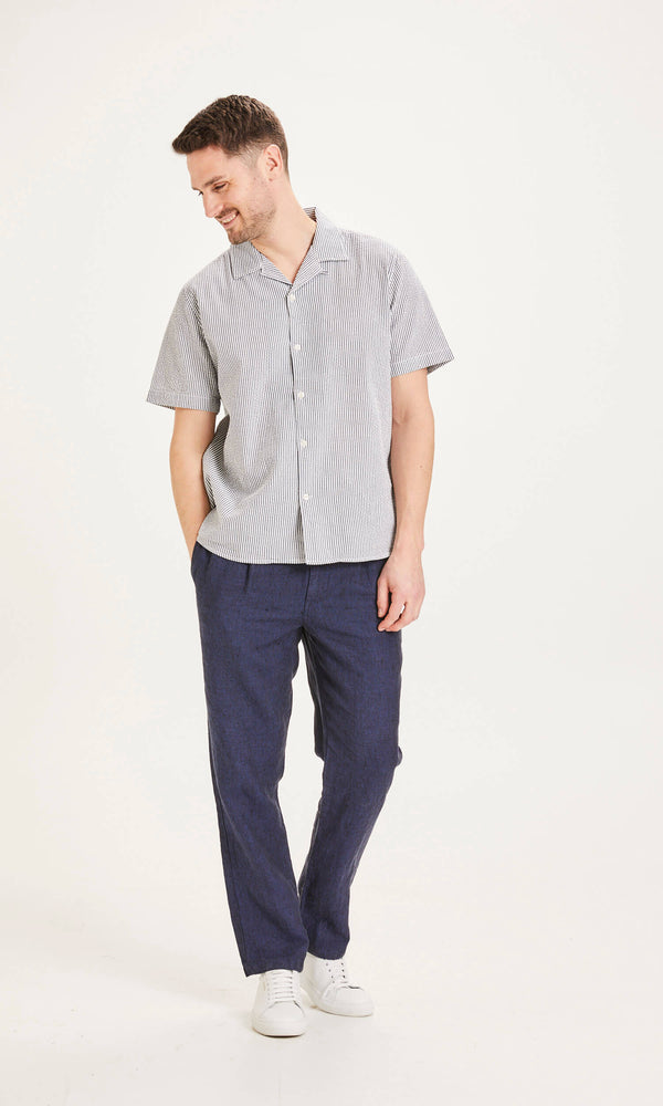 KnowledgeCotton Apparel - MEN FIG loose linen pant Pants 1001 Total Eclipse