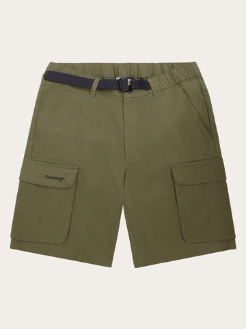 KnowledgeCotton Apparel - MEN FLINT ripstop twill belt cargo shorts - GOTS/Vegan Shorts 1068 Burned Olive