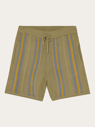 KnowledgeCotton Apparel - MEN Fig loose knit shorts Shorts 8030 Beige stripe
