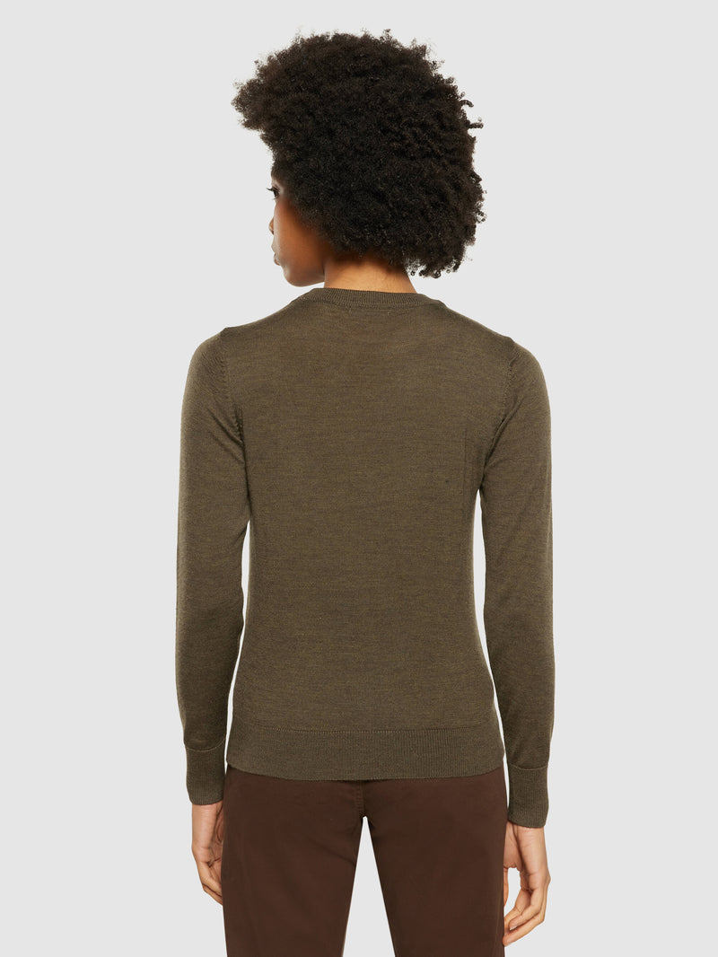 KnowledgeCotton Apparel - WMN Merino Wool Crew Neck RWS Knits 1100 Dark Olive