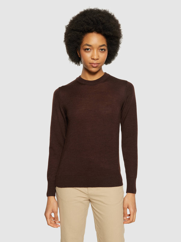 KnowledgeCotton Apparel - WMN Fine merino crew neck - RWS Knits 1243 Demitasse (brown)