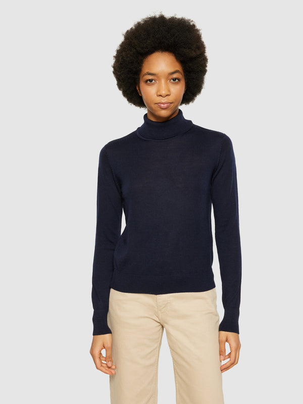 KnowledgeCotton Apparel - WMN Fine merino roll neck - RWS Knits 1001 Total Eclipse