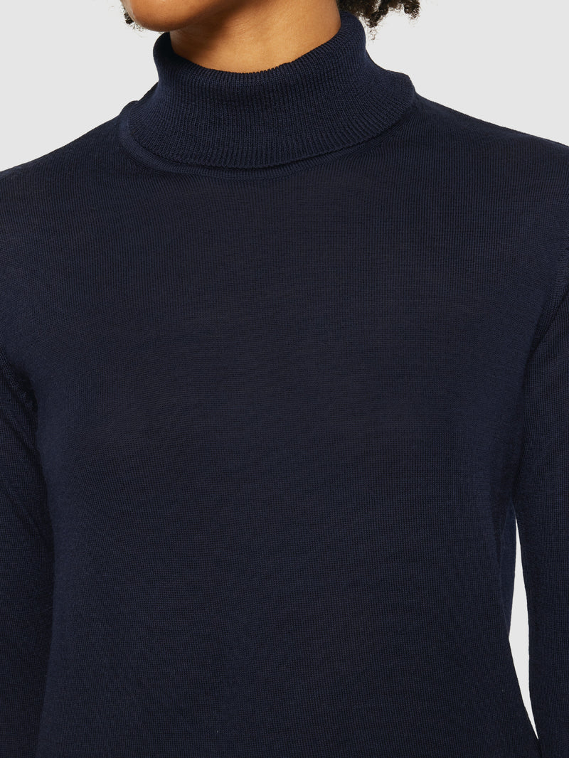 KnowledgeCotton Apparel - WMN Fine merino roll neck - RWS Knits 1001 Total Eclipse