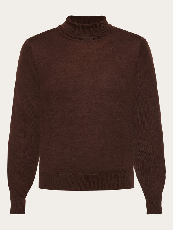 KnowledgeCotton Apparel - WMN Fine merino roll neck - RWS Knits 1243 Demitasse (brown)