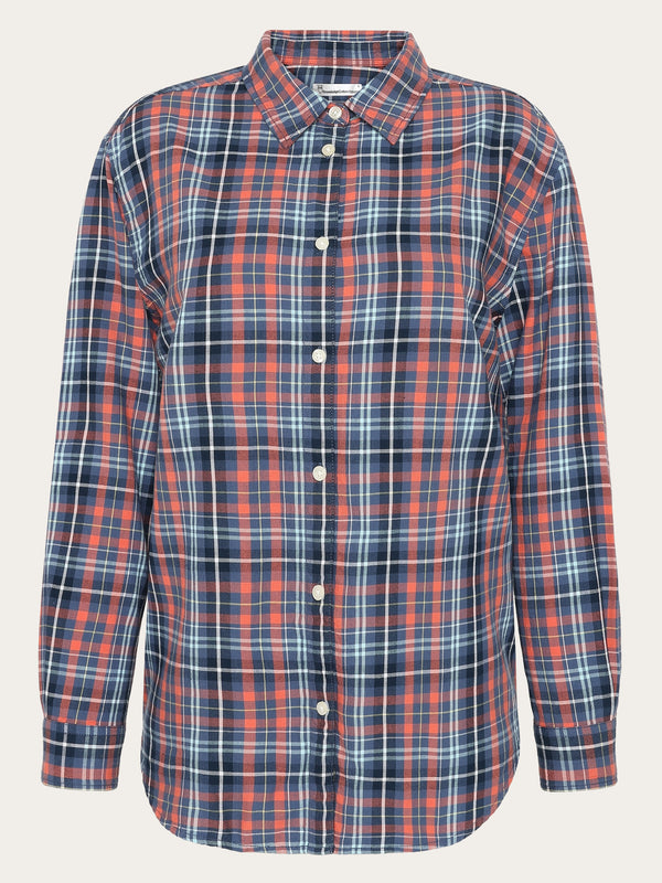 KnowledgeCotton Apparel - WMN Flannel boyfriend fit checked shirt - GOTS/Vegan Shirts 7021 blue check