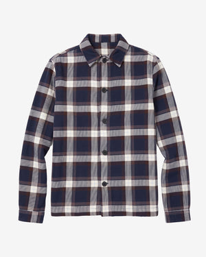 KnowledgeCotton Apparel - MEN Flannel check overshirt Overshirts 7036 Navy