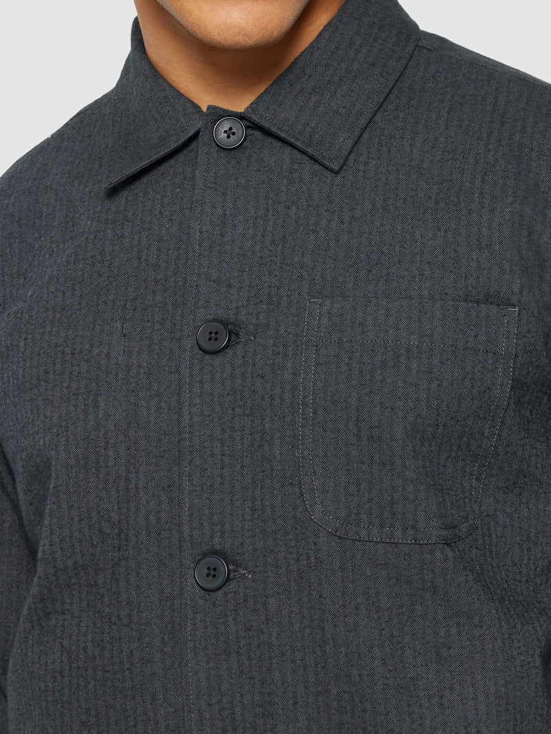 KnowledgeCotton Apparel - MEN Flannel herringbone overshirt - GOTS/Vegan Overshirts 1402 Gray Pinstripe