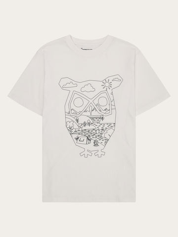 KnowledgeCotton Apparel - MEN Front print t-shirt T-shirts 1387 Egret