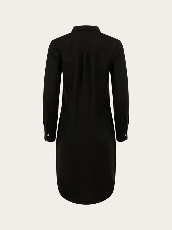 KnowledgeCotton Apparel - WMN HEATHER classic linen dress Dresses 1300 Black Jet