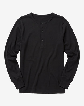 KnowledgeCotton Apparel - MEN Heavy jersey henley shirt Henleys 1300 Black Jet