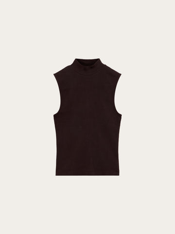 KnowledgeCotton Apparel - WMN High neck rib top T-shirts 1487 Chocolate Torte