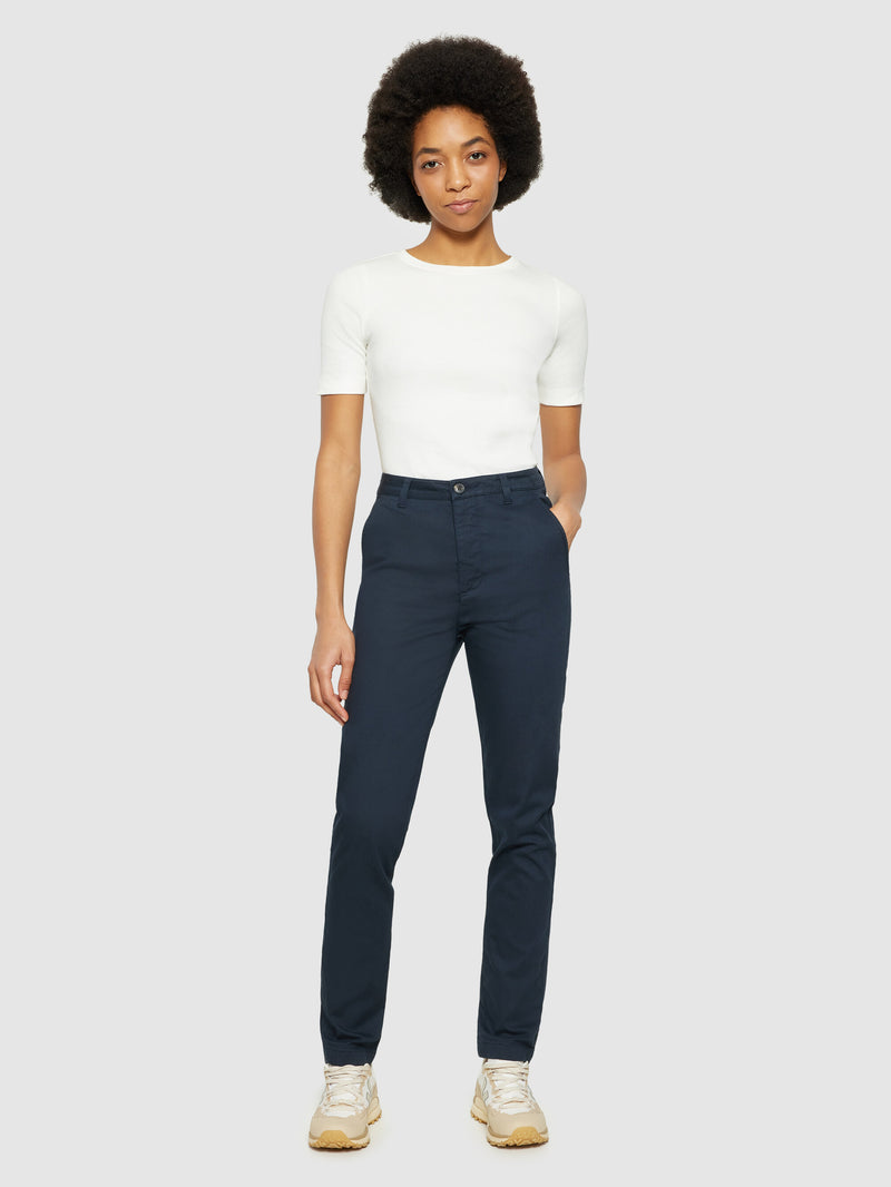 KnowledgeCotton Apparel - WMN IRIS mom mid-rise canvas pique chino - GOTS/Vegan Pants 1001 Total Eclipse