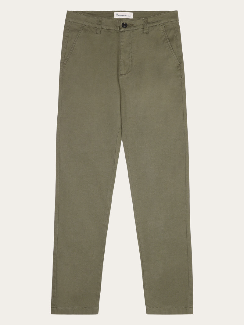 KnowledgeCotton Apparel - WMN IRIS mom mid-rise canvas pique chino - GOTS/Vegan Pants 1068 Burned Olive