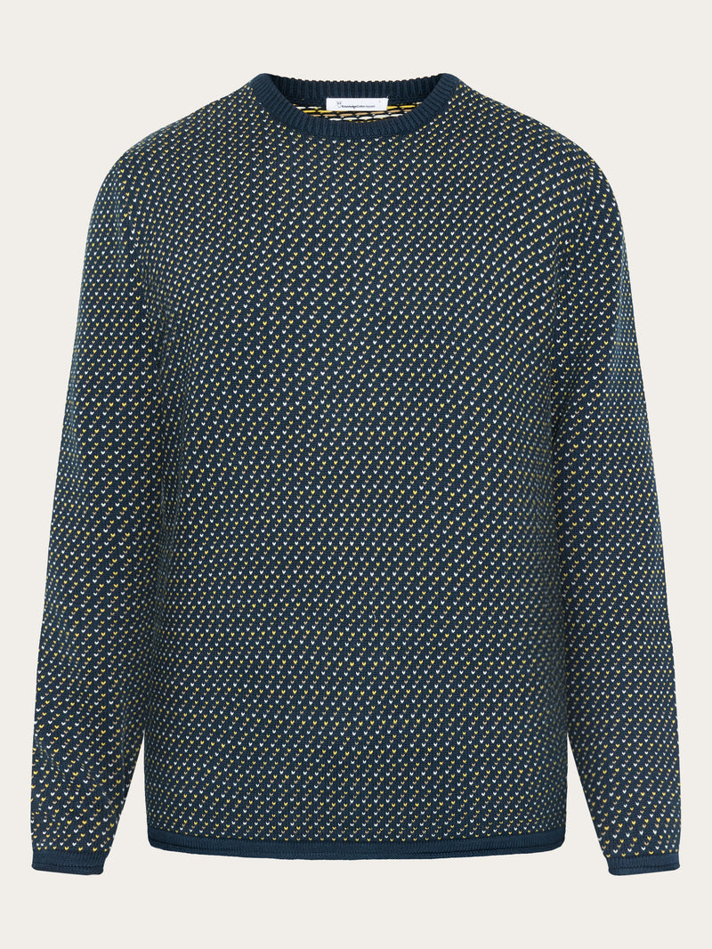 KnowledgeCotton Apparel - MEN Jacquard crew neck knit - Regenerative Organic Certified® - GOTS/Vegan Knits 9921 Blue