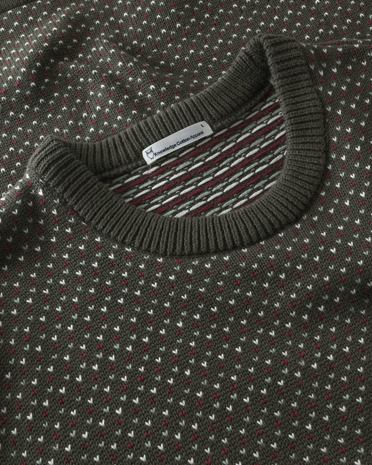 KnowledgeCotton Apparel - MEN Jacquard crew neck sweater Knits 9923 Green
