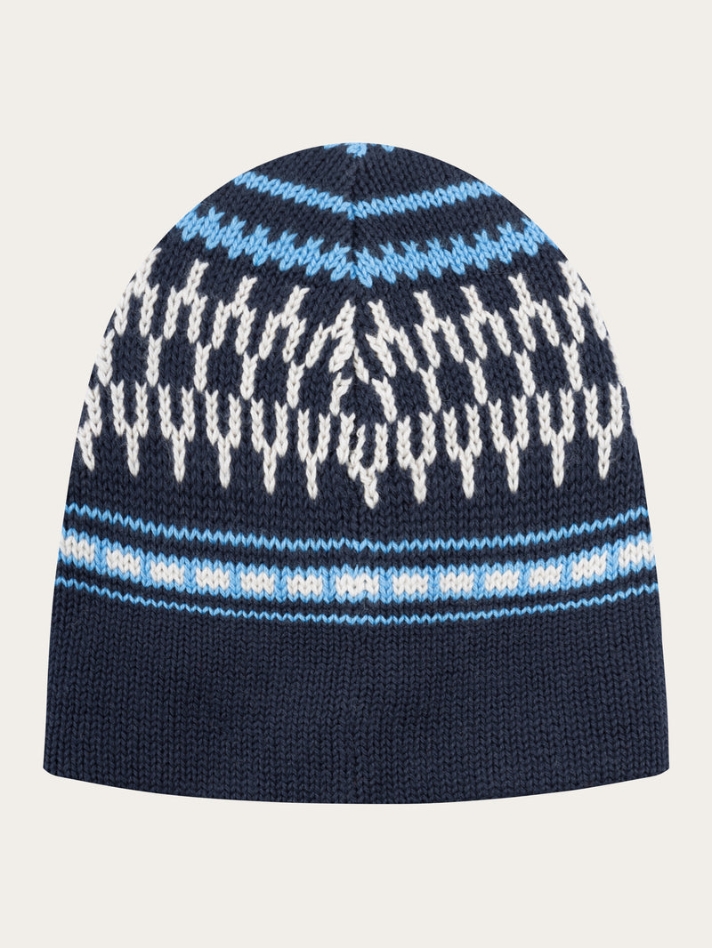 KnowledgeCotton Apparel - YOUNG Kids Jacquard knit beanie Hats 8021 Blue stripe