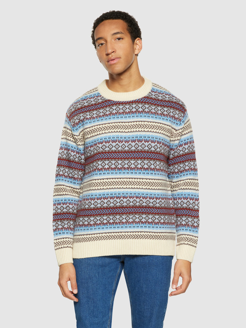 KnowledgeCotton Apparel - MEN Knitted Fair Isle crew neck - RWS Knits 8032 Multi color stripe