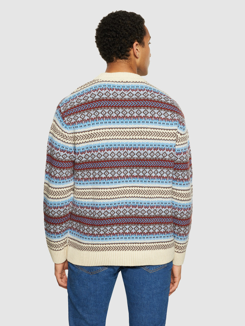 KnowledgeCotton Apparel - MEN Knitted Fair Isle crew neck - RWS Knits 8032 Multi color stripe