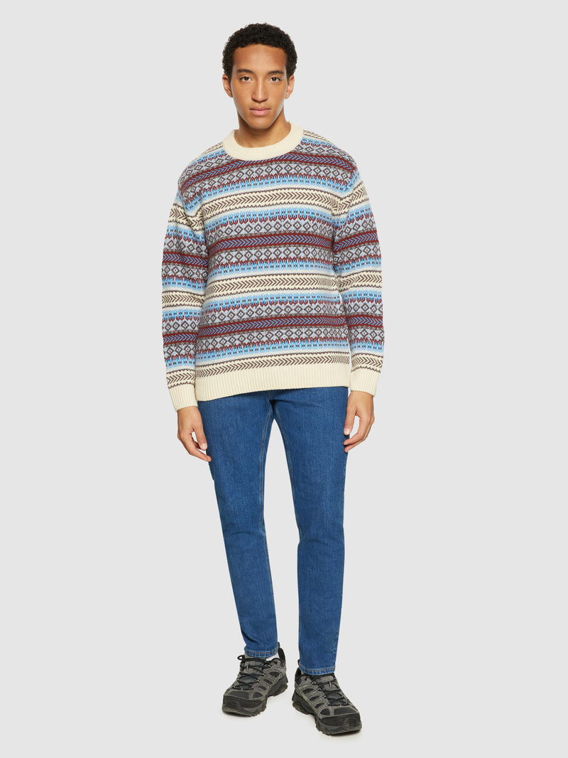 KnowledgeCotton Apparel - MEN Knitted Fair Isle crew neck - RWS Knits 8032 Multi color stripe