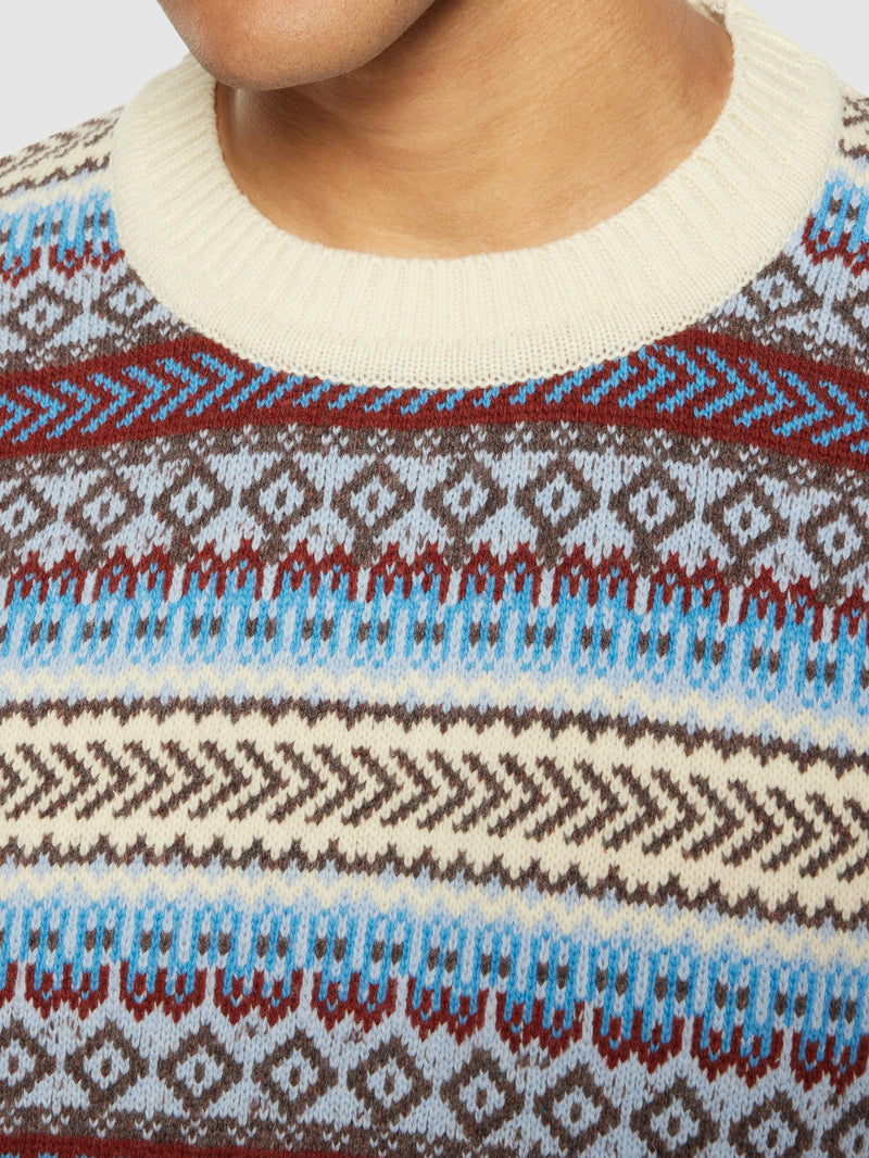 KnowledgeCotton Apparel - MEN Knitted Fair Isle crew neck - RWS Knits 8032 Multi color stripe