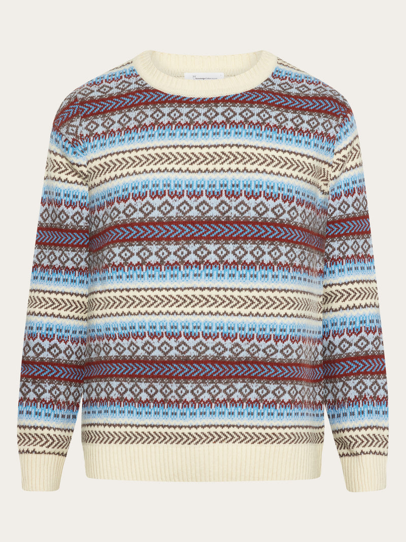 KnowledgeCotton Apparel - MEN Knitted Fair Isle crew neck - RWS Knits 8032 Multi color stripe