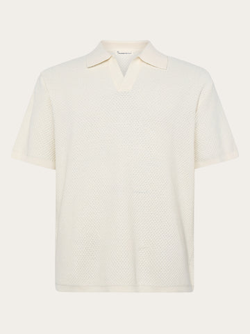 KnowledgeCotton Apparel - MEN Knitted polo Polos 1387 Egret