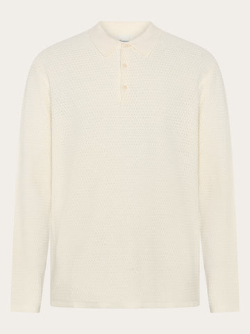 KnowledgeCotton Apparel - MEN Knitted polo Polos 1387 Egret