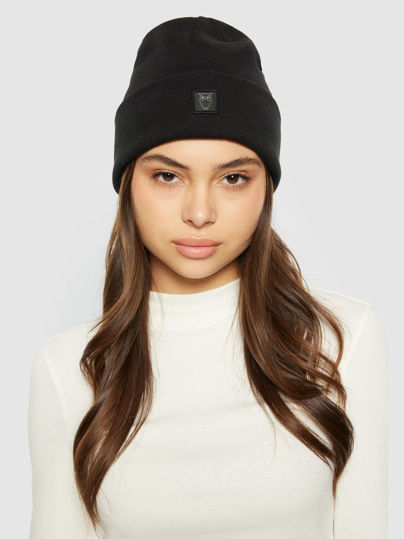 KnowledgeCotton Apparel - UNI Knitted rib beanie Hats 1300 Black Jet