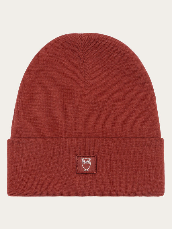 KnowledgeCotton Apparel - UNI Knitted rib beanie Hats 1478 Fired Brick