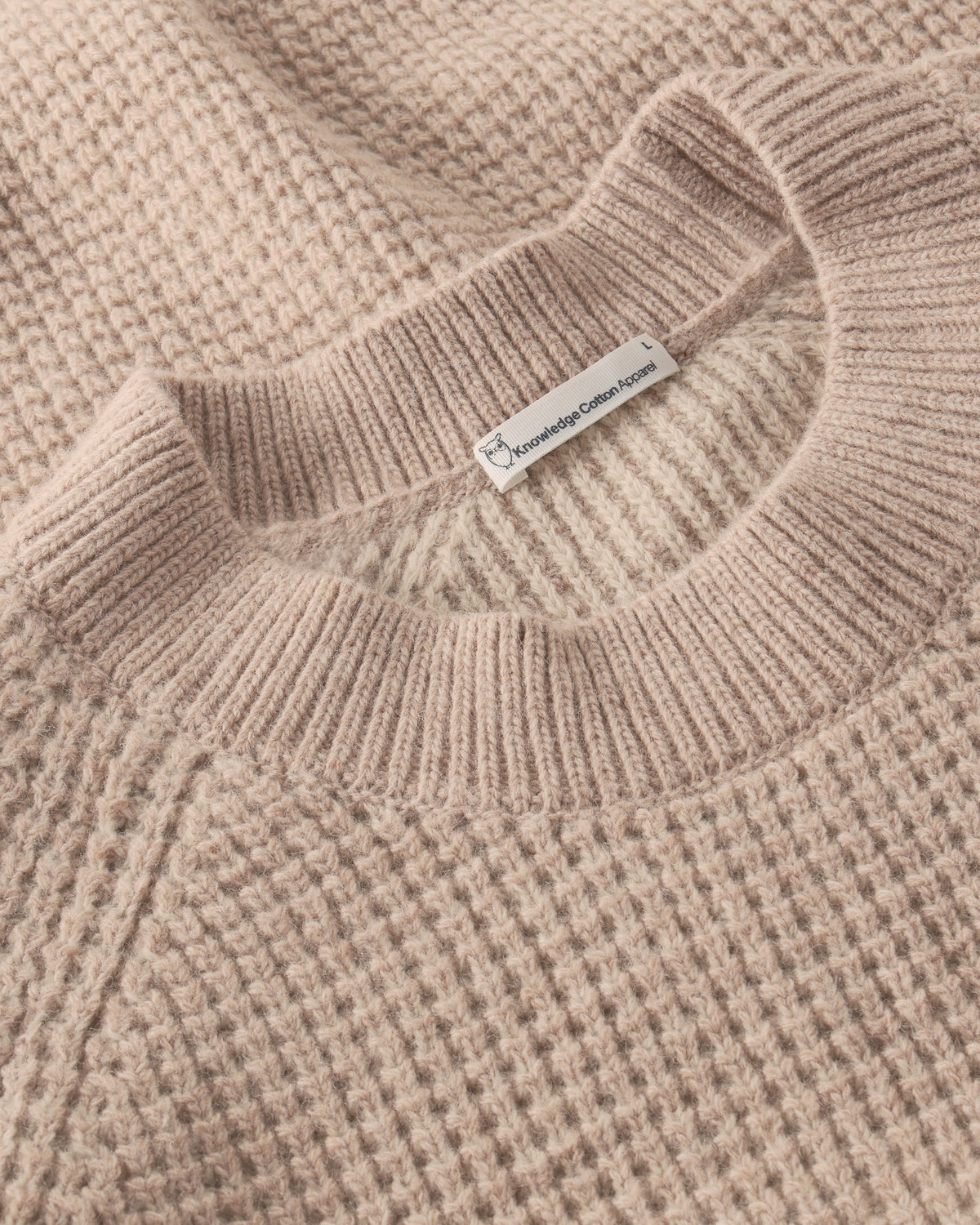 KnowledgeCotton Apparel - MEN Lambswool crew neck sweater Knits 1336 Kelp melange