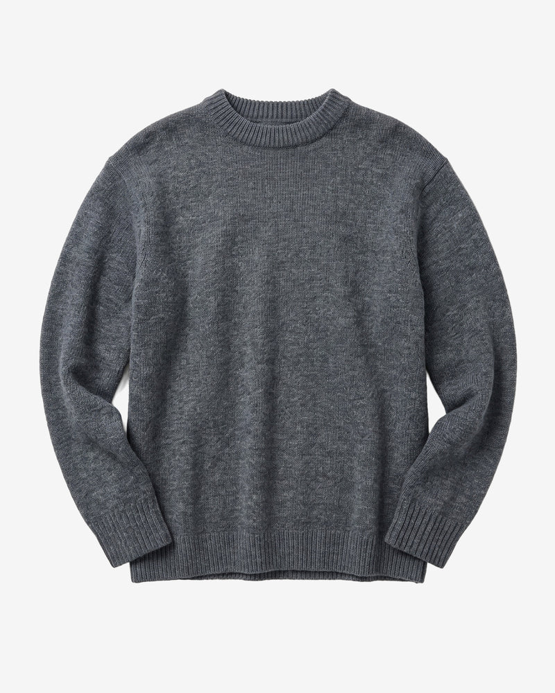KnowledgeCotton Apparel - WMN Lambswool crew neck sweater Knits 1073 Dark Grey Melange